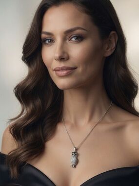 Diamond Owl Champagne Chocolate Accents Pendant 925 Sterling Silver Necklace